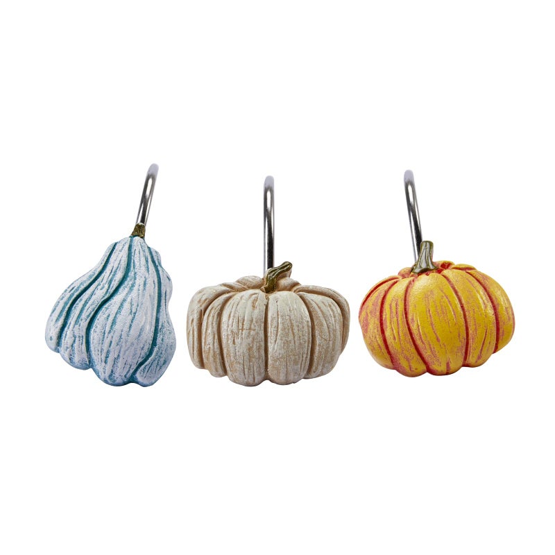 Aldopein 12PCS Cute Pumpkins Decorative Shower Curtain Hooks Rings for Fall Autumn Shower Curtains Bathroom Decorations Accessories Set  Metal Rustproof Thanksgiving Farmhouse Rustic Fall Shower Curtain Hooks - Image 1